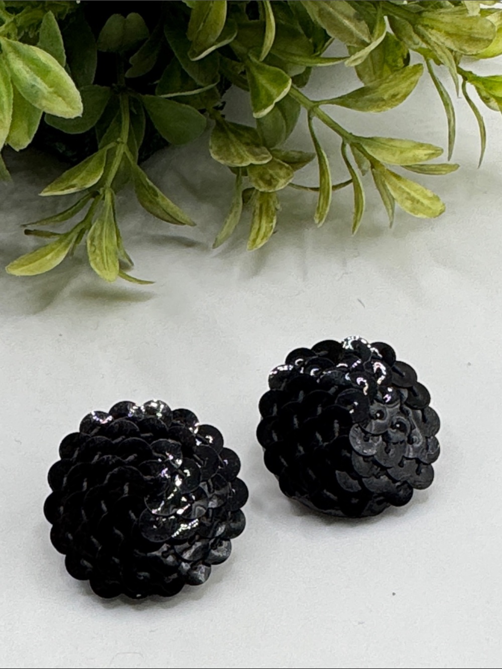 Black Sequin earrings vintage clip on